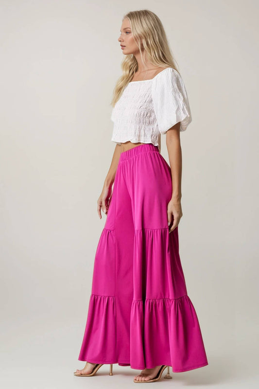Wisteria Lane HOT PINK TIERED STRETCHTY YOGA PALAZZO PANTS