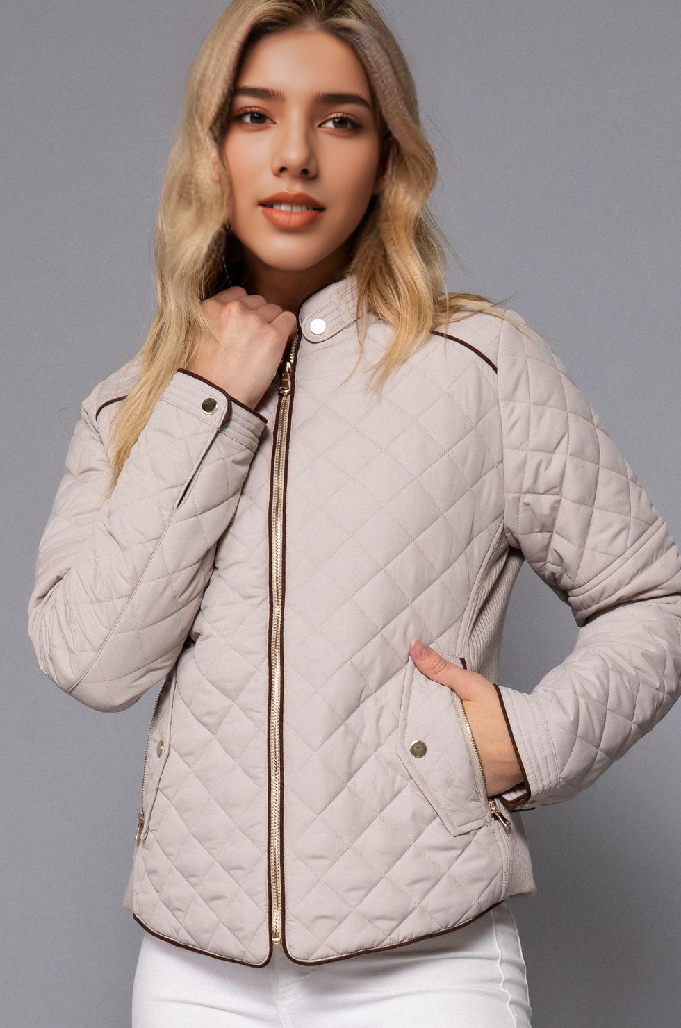 Suede Piping Rib Quilted Padding Jacket / Vest