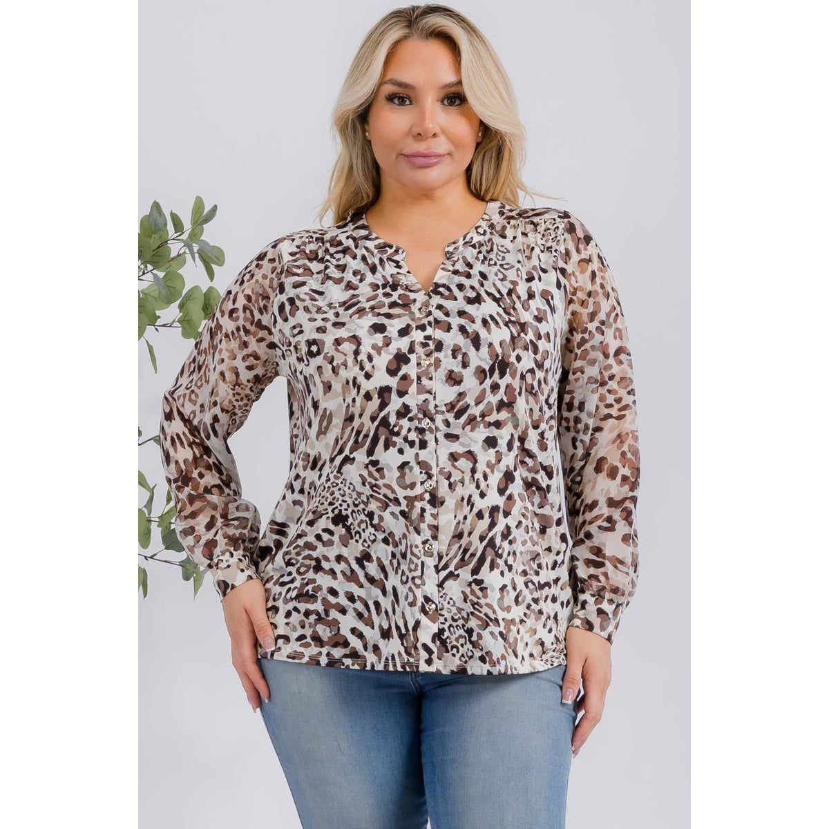 PLUS ANIMAL MIX MEDIA BUTTON DOWN SHIRT