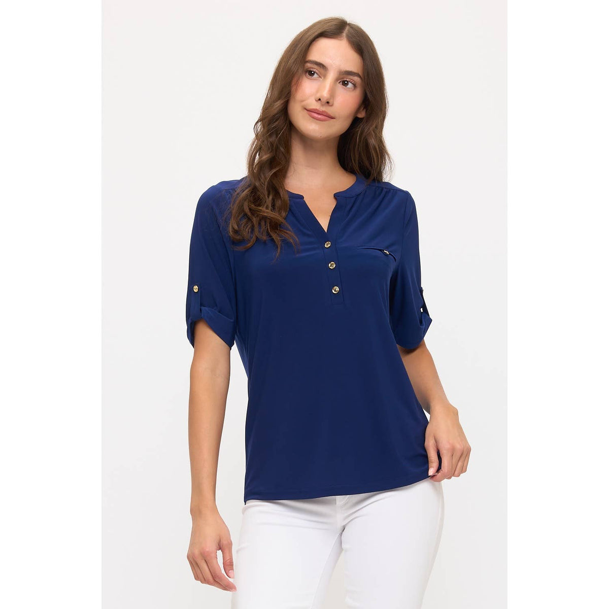 ITY HALF PLACKET FAUX POCKET SHIRT