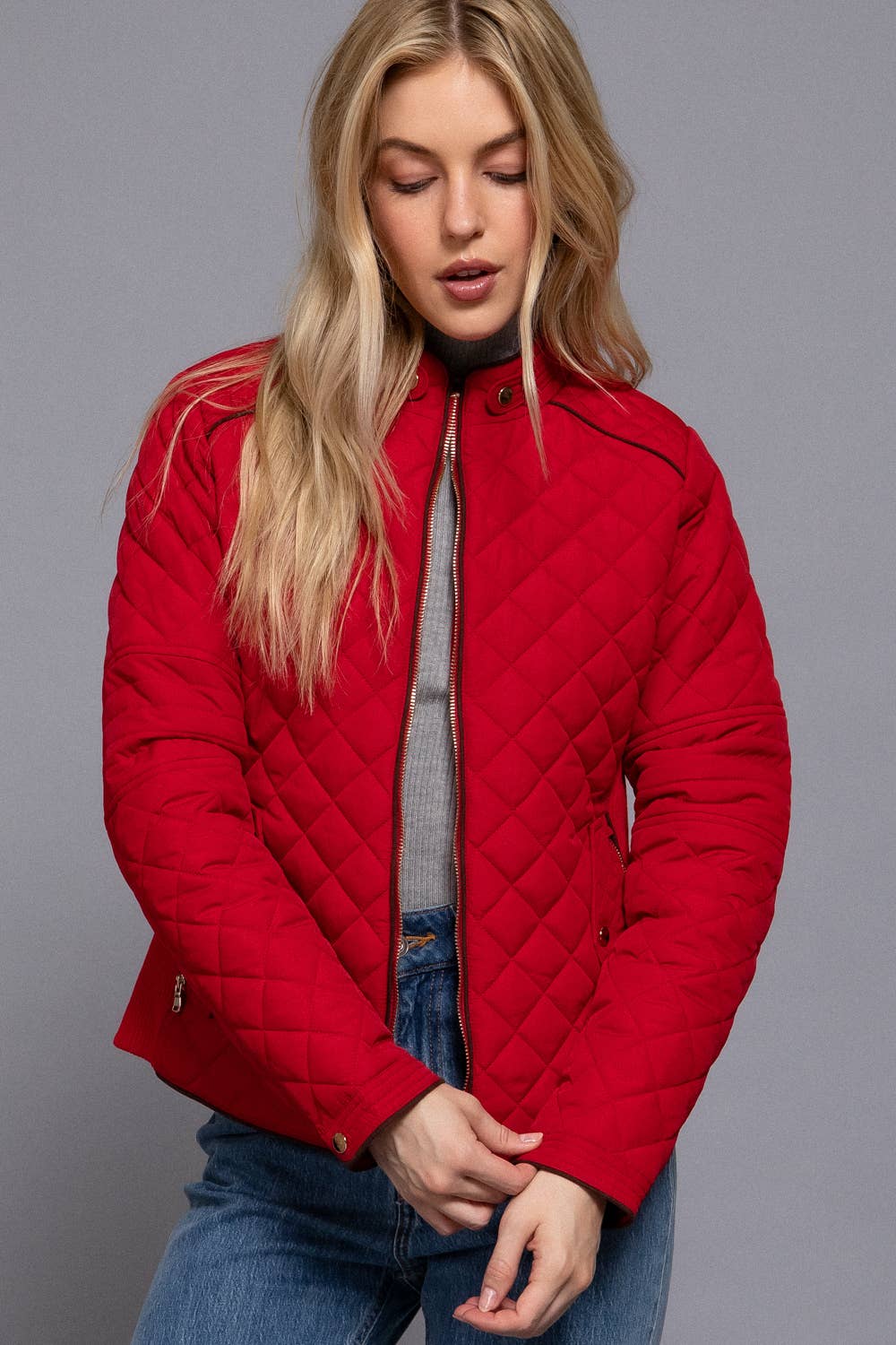 Suede Piping Rib Quilted Padding Jacket / Vest
