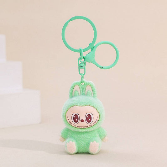 Flocking cute monster keychain pendant school gift: Green