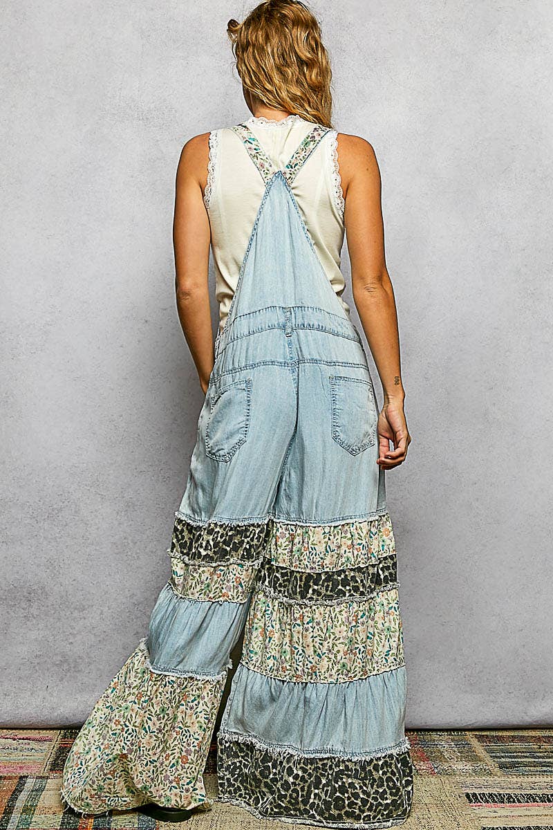 POL Feminine Mixed Printed Fabric Ruffle Wide Leg Overall preorder