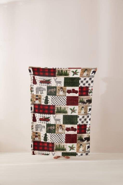 "Country Lodge Patchwork" Footed Flannel Throw 50"x70"