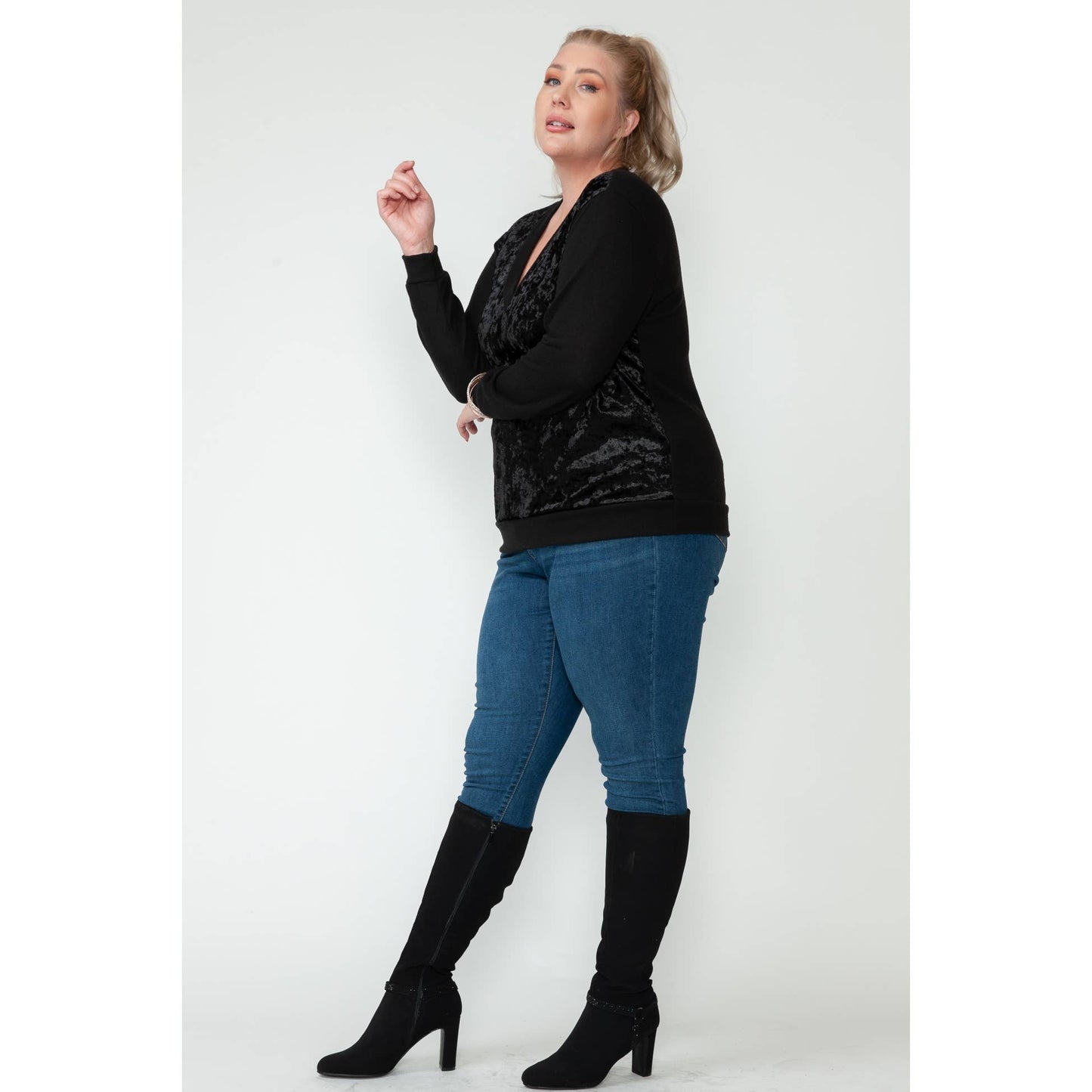 Plus Size Holiday Velour Long Sleeve Top