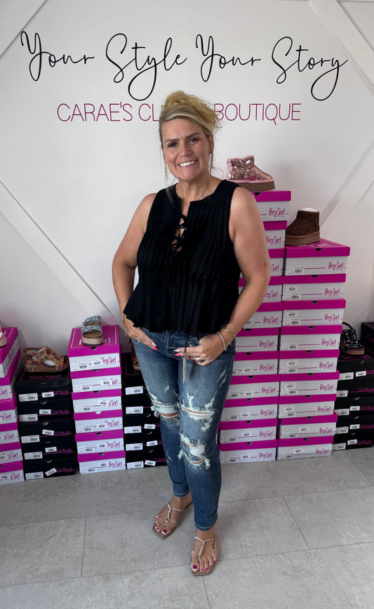 Sweet & Simple Black Ruffle Tank