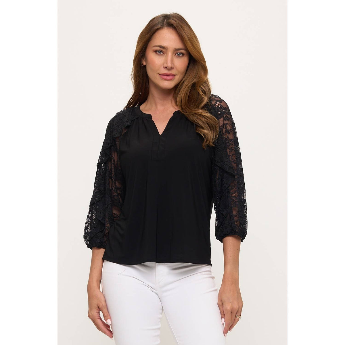 RUFFLE ILLUSION LACE BLOUSE