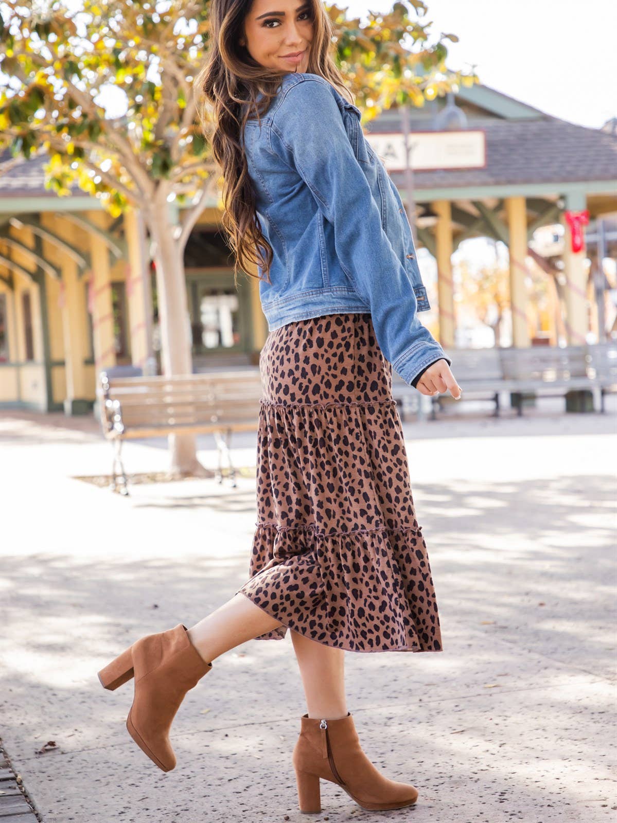 Amara Animal Print Tiered Midi Skirt