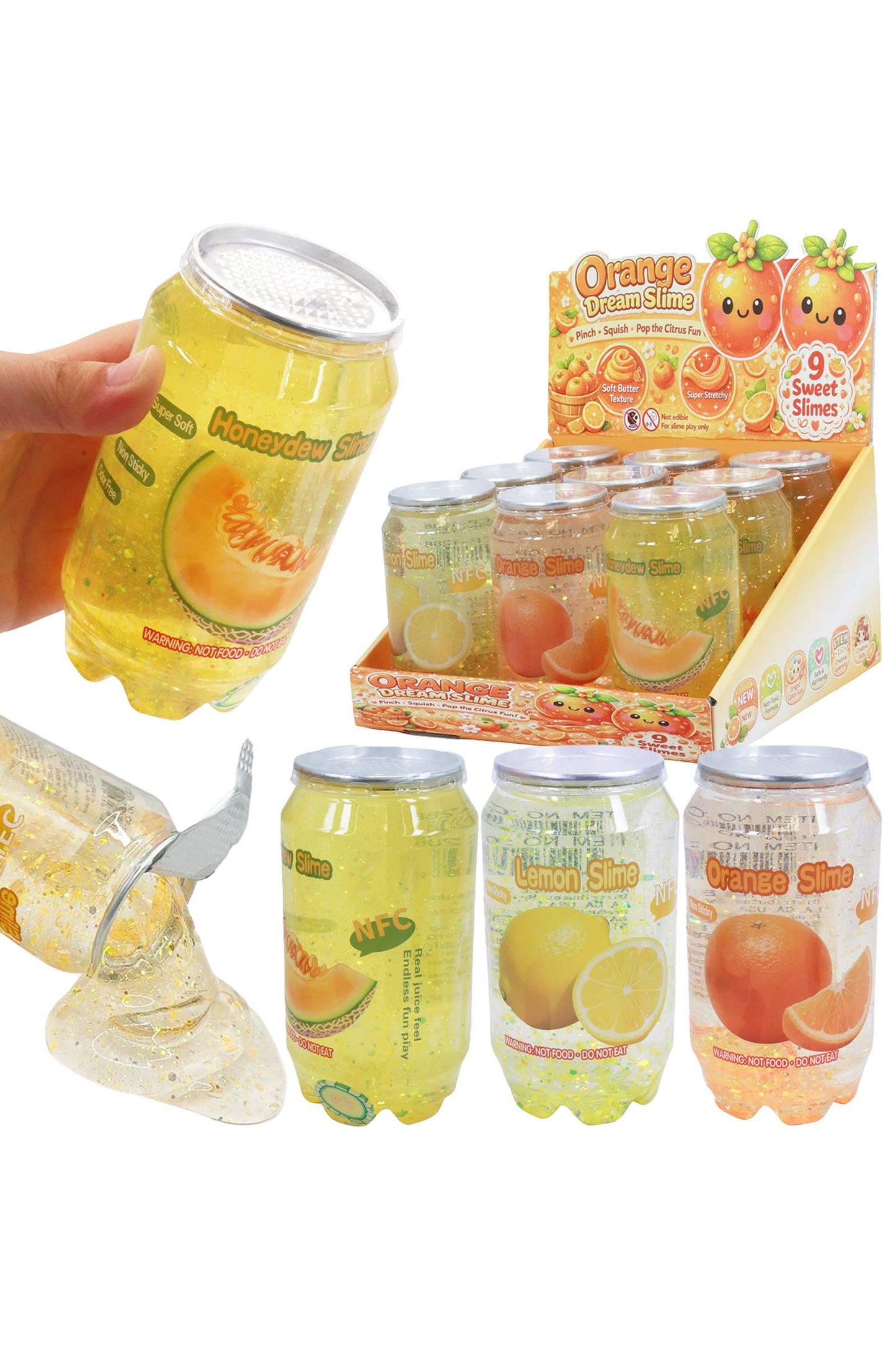 Sparkling Yellow Citrus Melon Fruit Soda Can Glitter Slime EST Arrival Mid Aug