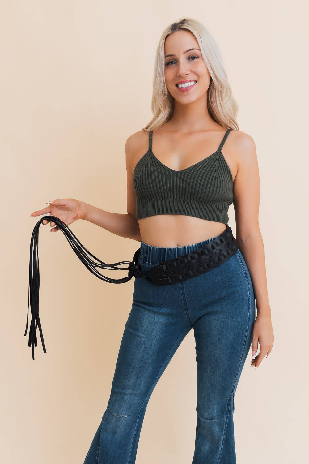 Woven Leather Waist Tie Up Belt
