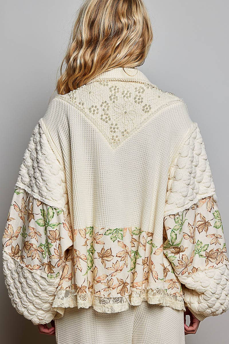 POL Pearl Beaded Floral Quilted Jacket SALE