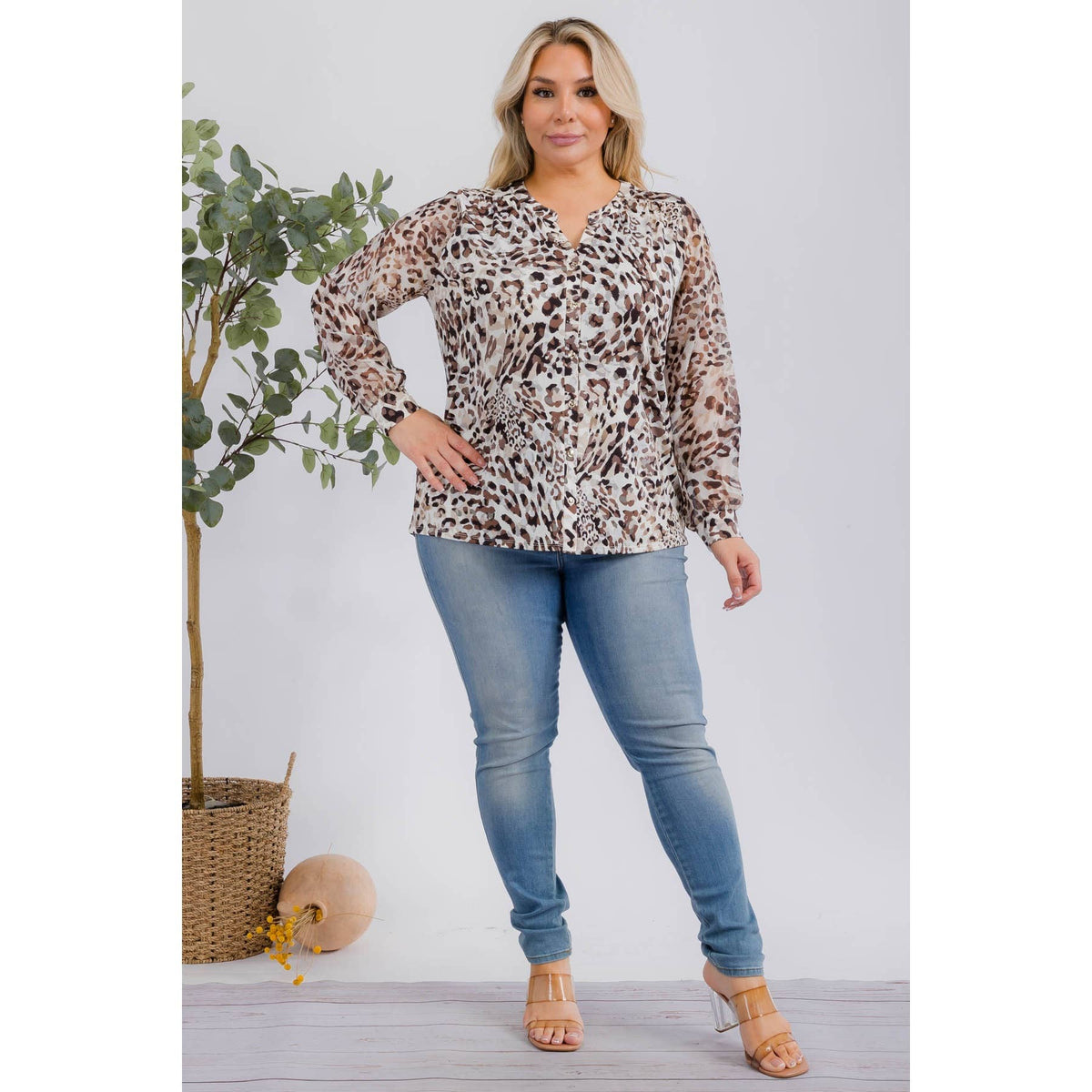 PLUS ANIMAL MIX MEDIA BUTTON DOWN SHIRT