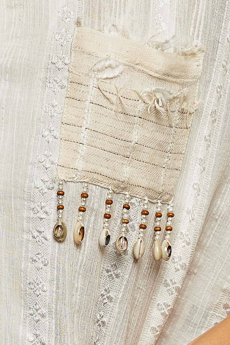 POL Boho Woven Shell Beads Top