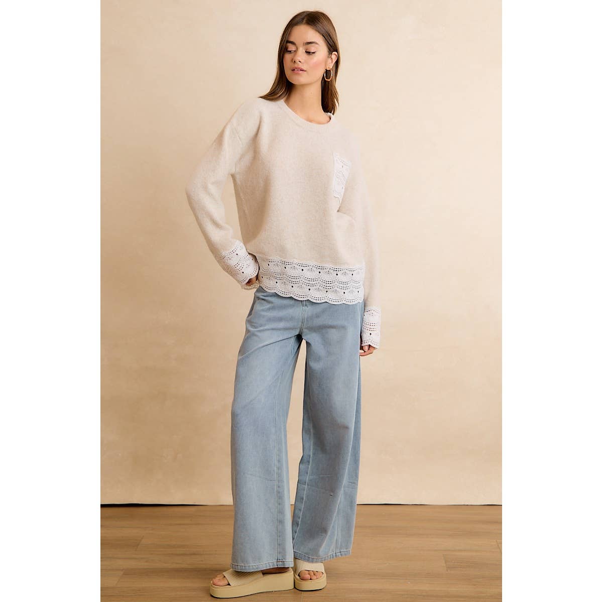 NEW WOMEN CROCHET N LACE BIBI SWEATER