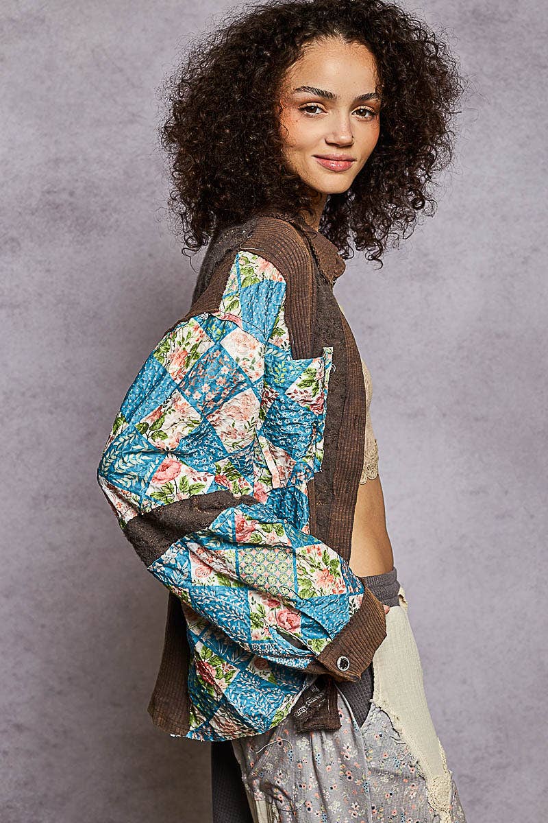 Oversized floral contrast front pockets shirt SALE