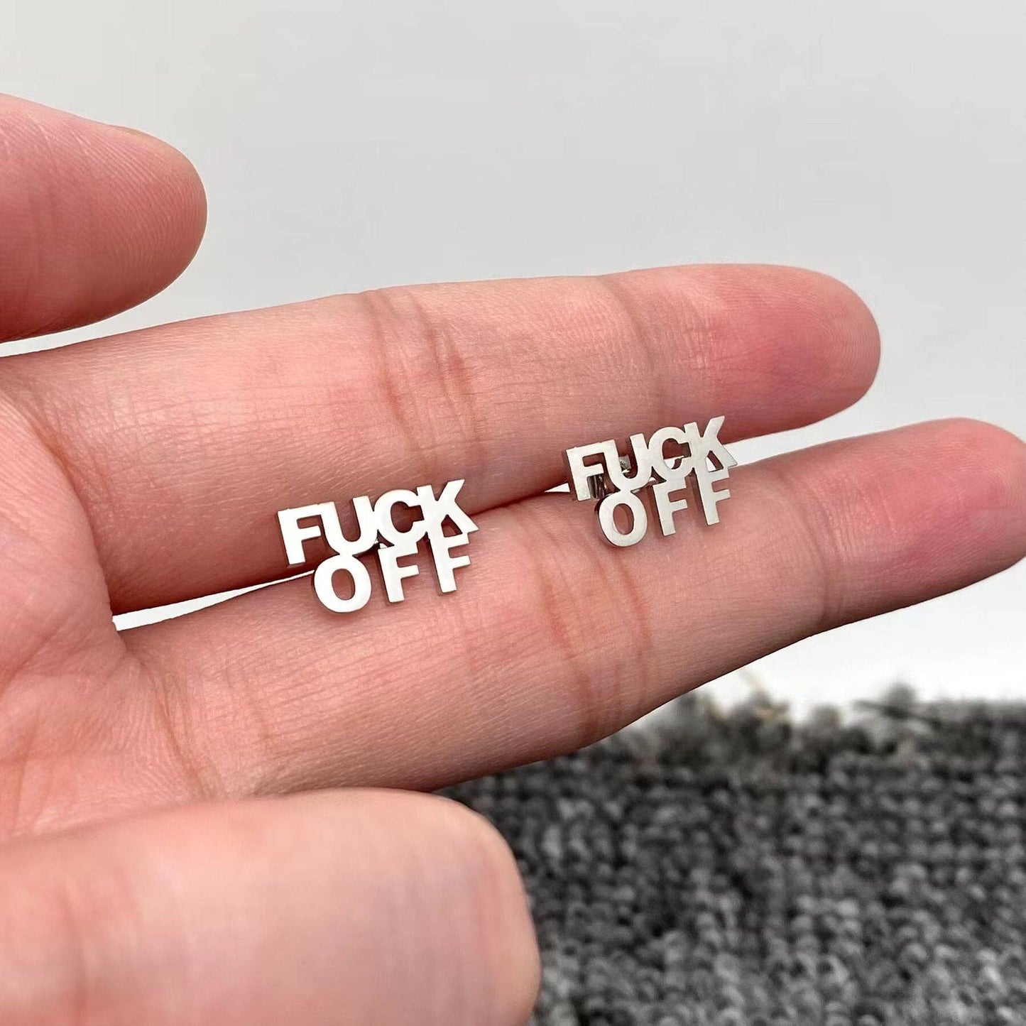 'FUCK OFF' Stainless Steel Ear Studs