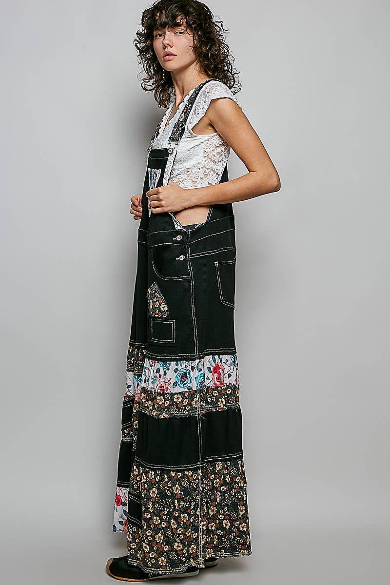 POL Mixed Fabric Wide Leg Overall