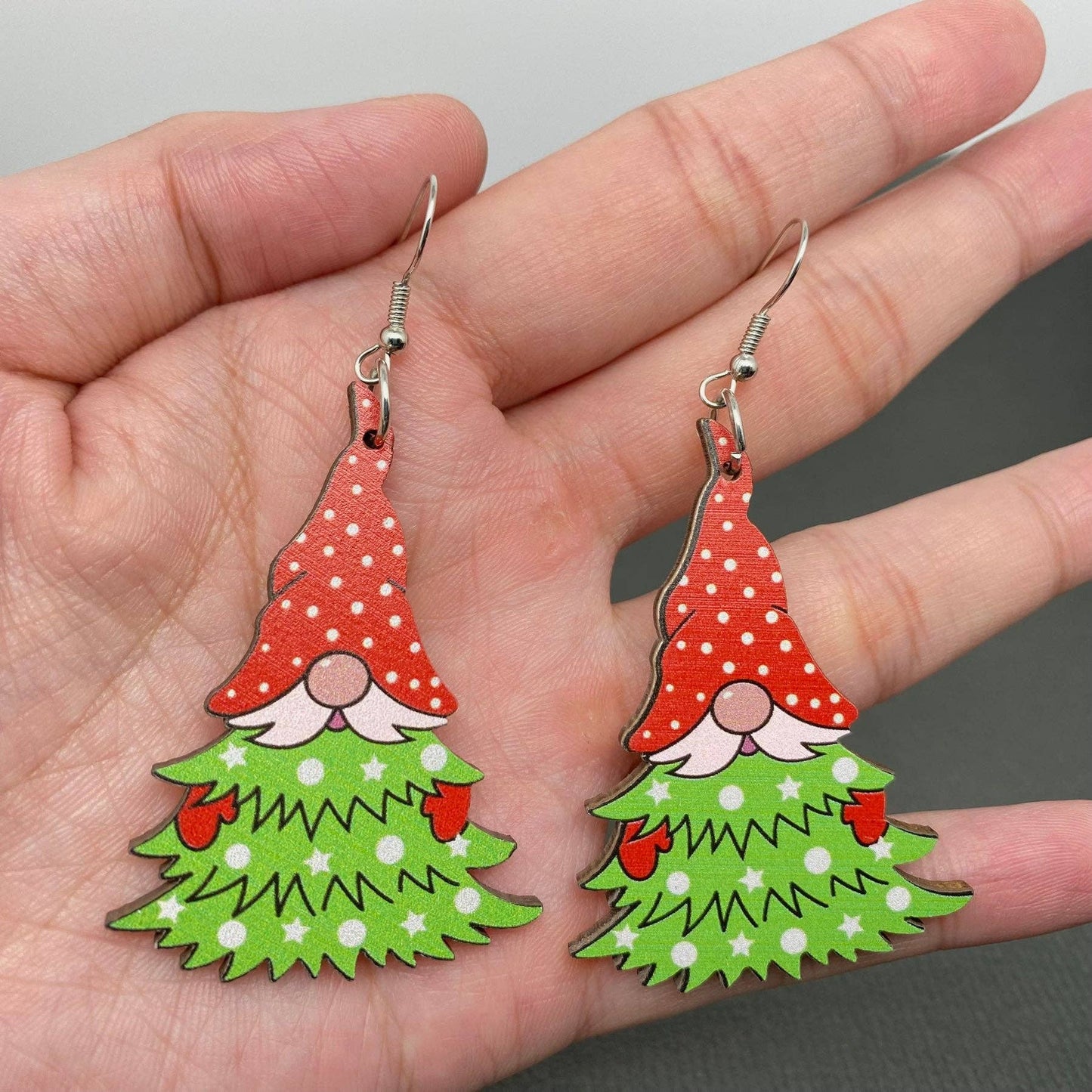 Christmas Jewelry Wooden Elf Dangle Earrings