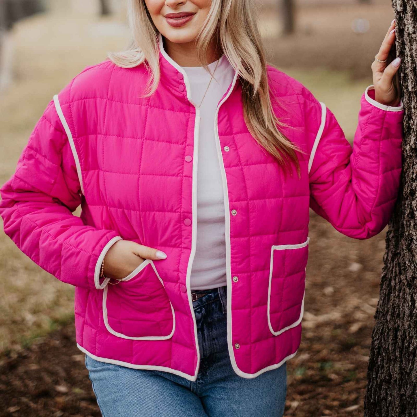 Hot Pink Wholesale Quilted Trim Jacket