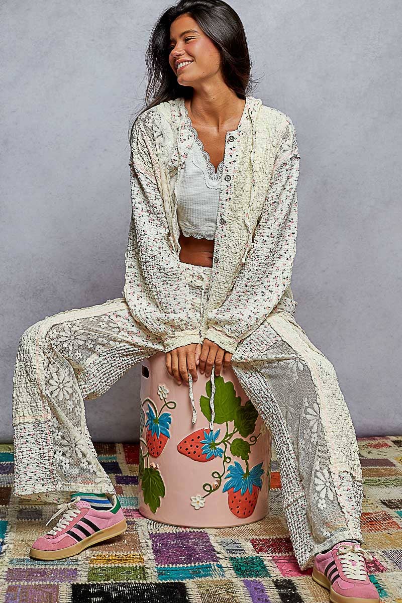 POL Balloon Sleeves Lace Floral Hoodie SALE