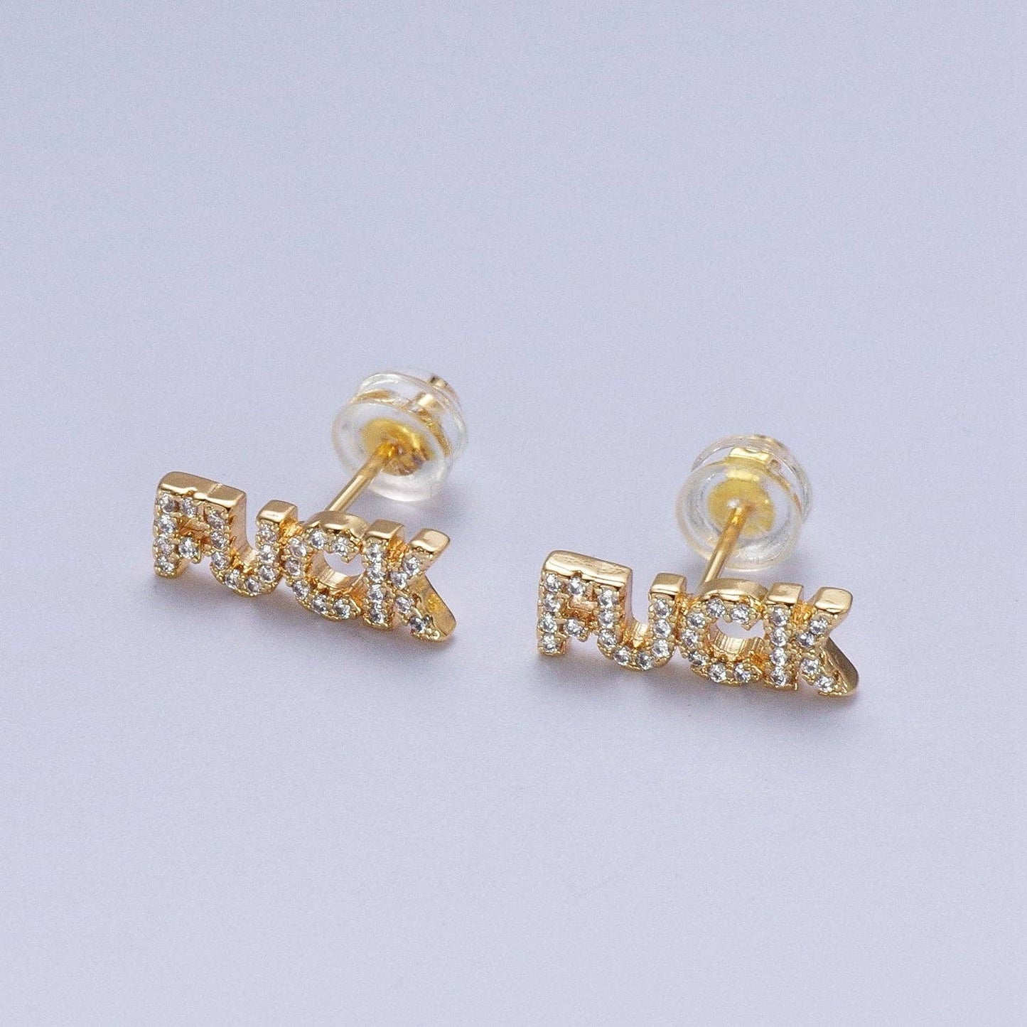 Dainty 16K Gold Filled "FUCK" CZ Stud Earrings