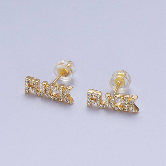 Dainty 16K Gold Filled "FUCK" CZ Stud Earrings