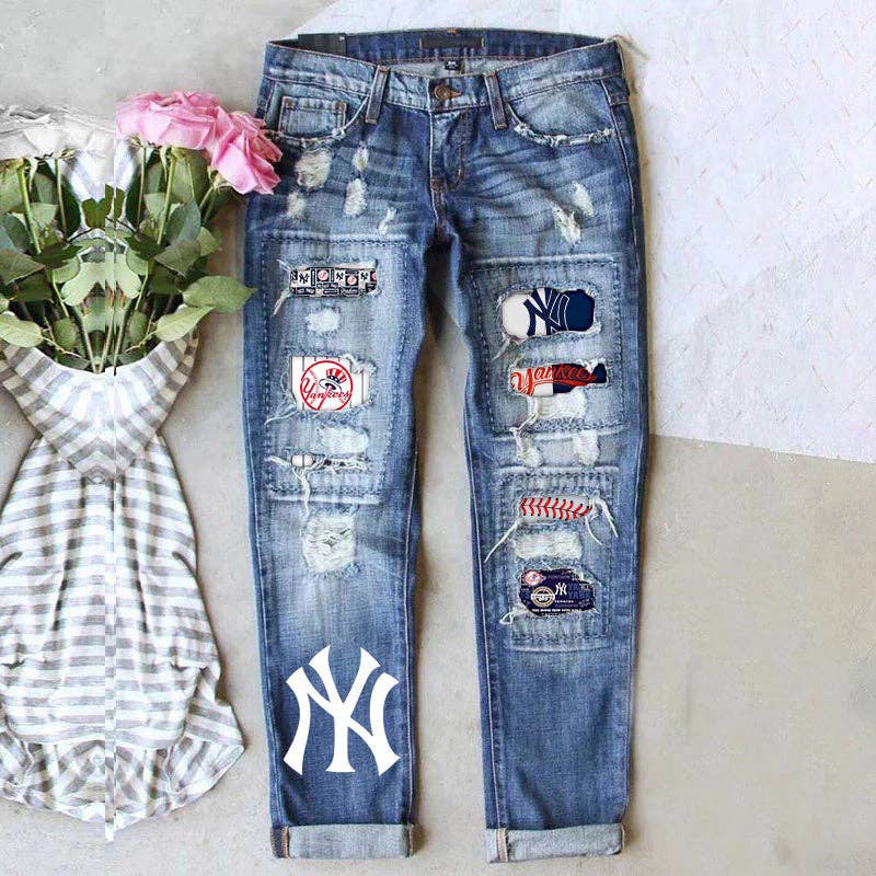 Women’s Game Day Baseball Fan Ripped Denim Jeans