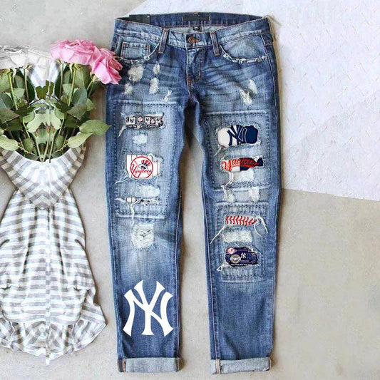 Women’s Game Day Baseball Fan Ripped Denim Jeans