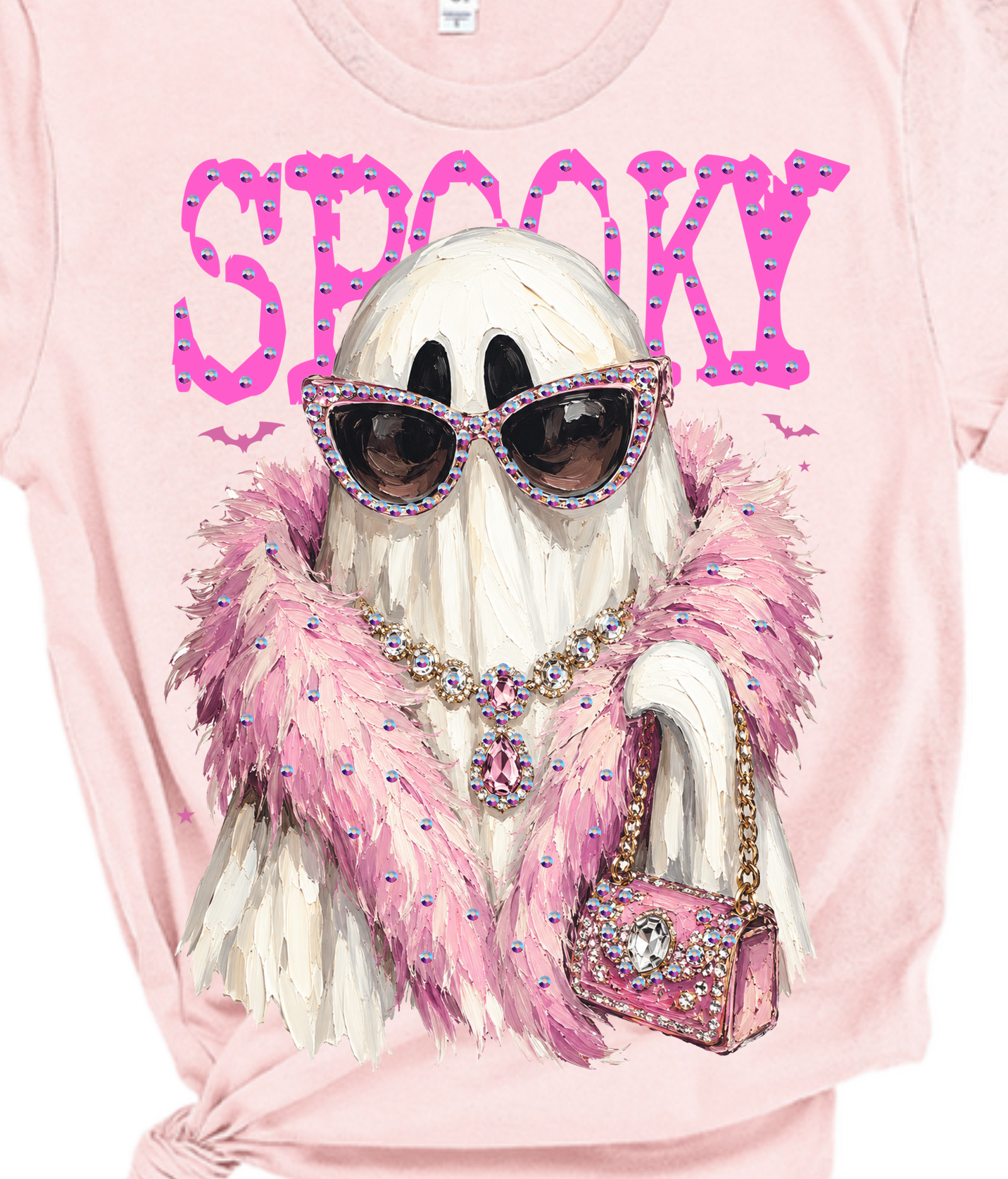 Spooky Ghost Blingy Rhinestone Graphic Tee
