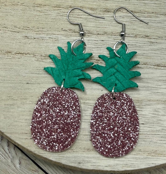 Sparkly pink pineapple leather earrings  - 1