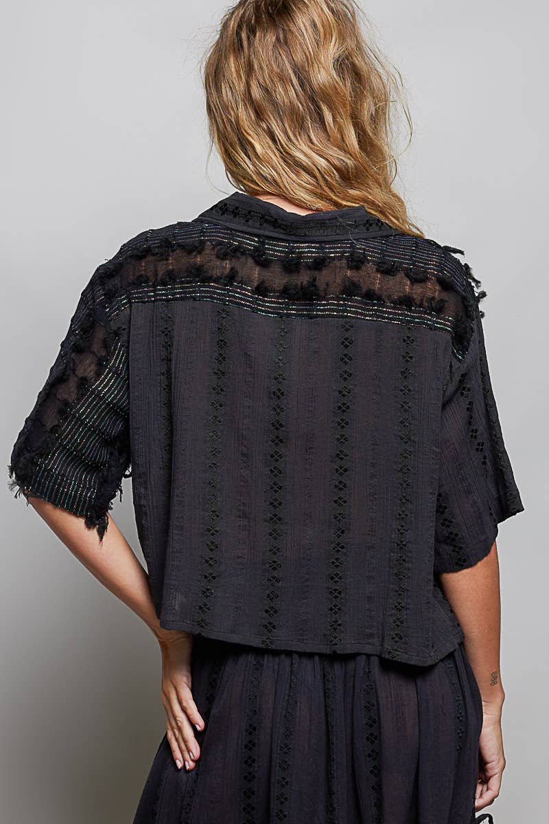 POL Boho Woven Shell Beads Top