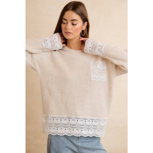 NEW WOMEN CROCHET N LACE BIBI SWEATER