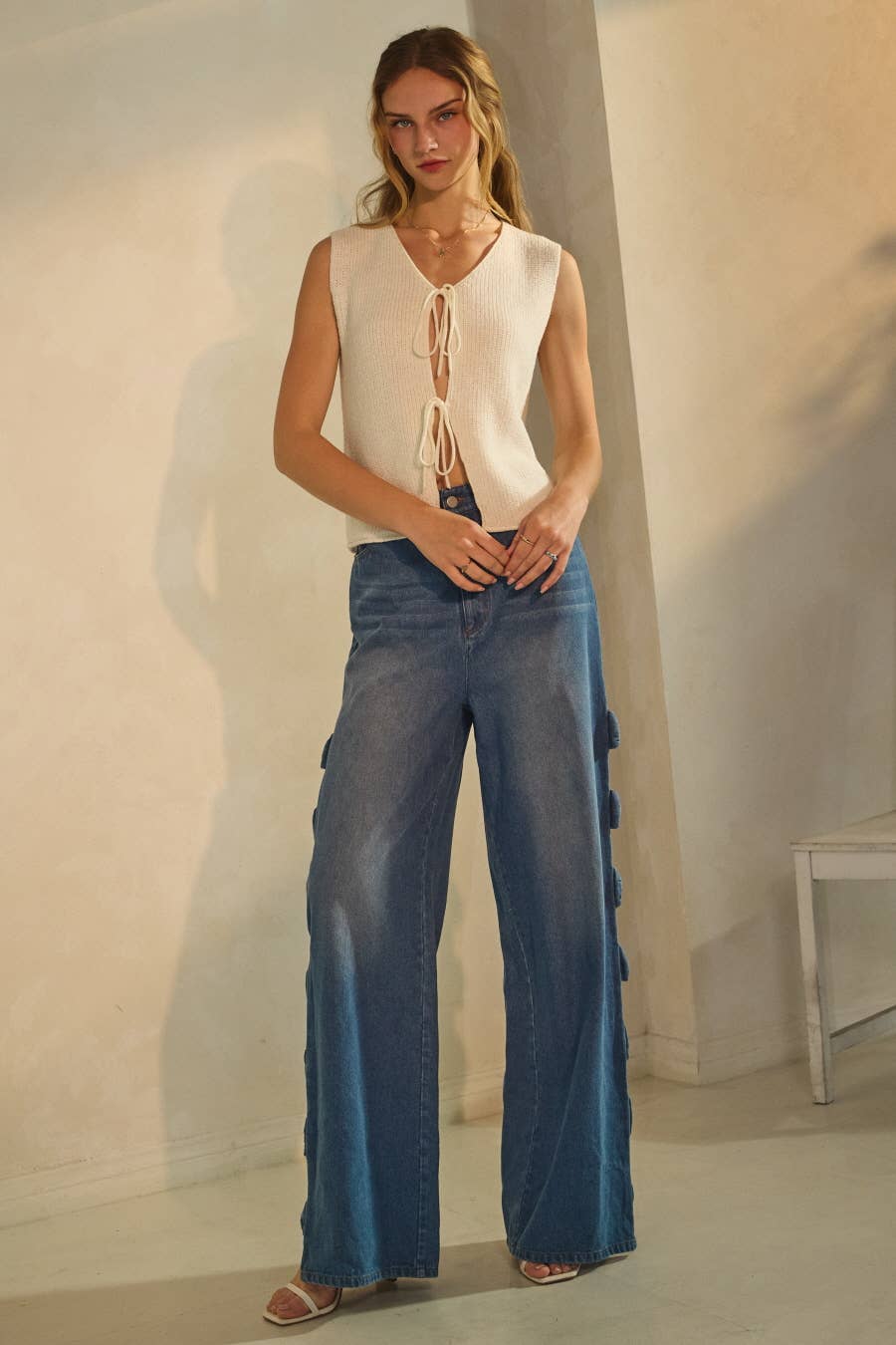 Oddi Bow Cut Out Wide Leg Jeans
