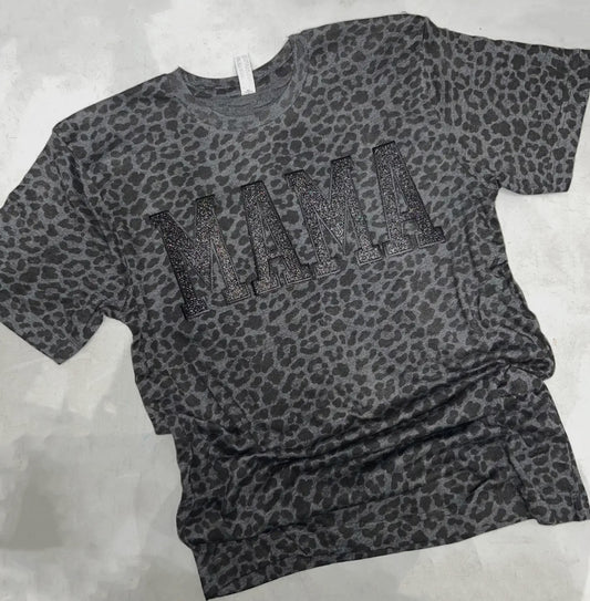 Black Sparkle Leopard Mama Tee