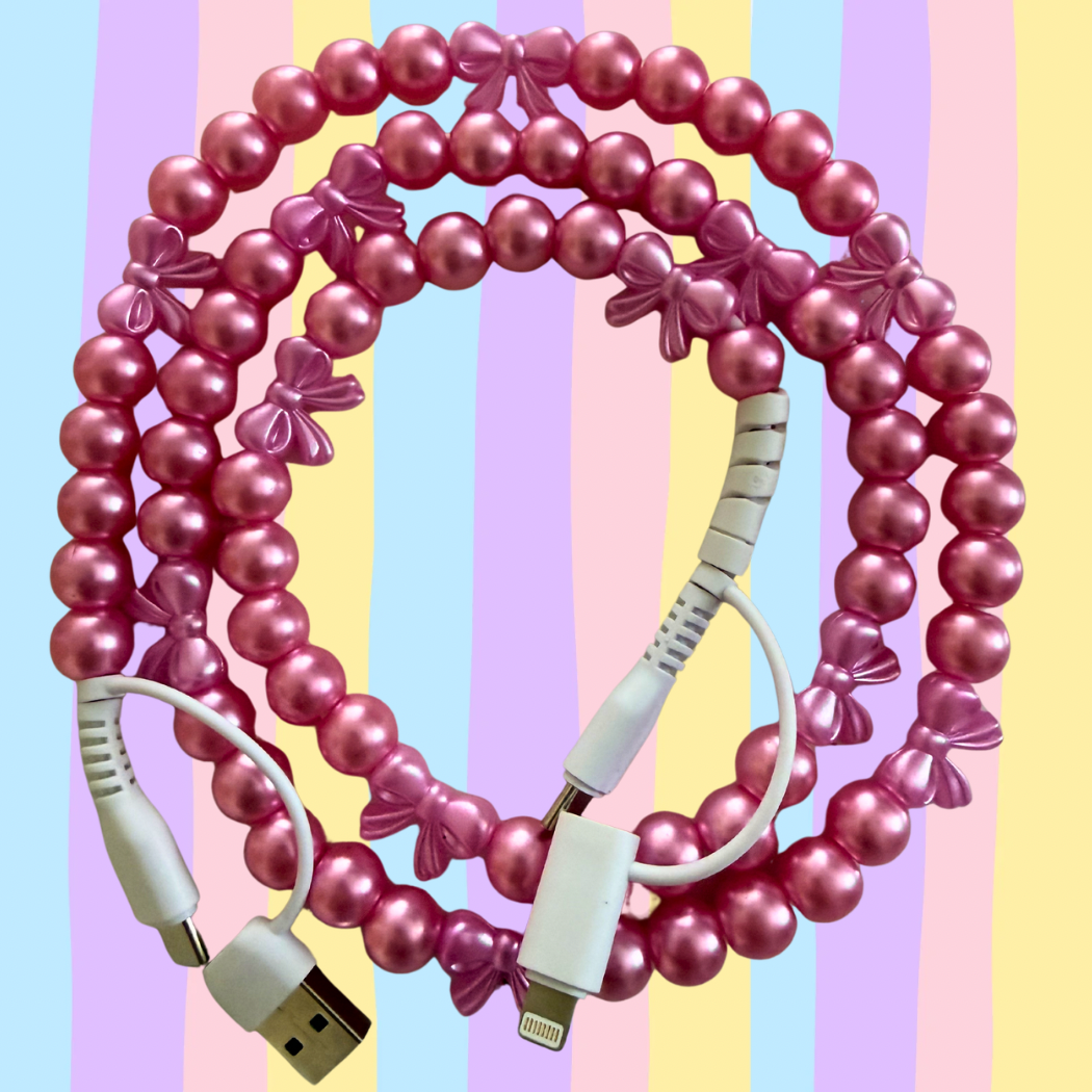 Pink Pearl Bow 4-in-1 Beaded Fast Charging Cable