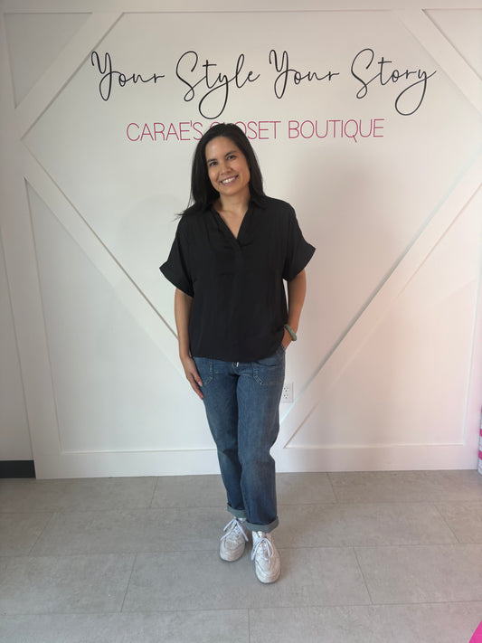 Silky Black V Neck Blouse