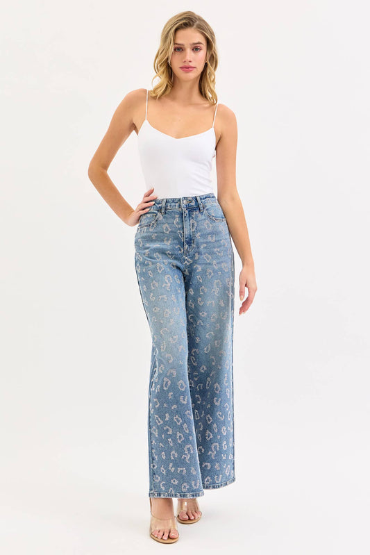 High Rise Wide Leg with All Over Rhinestones