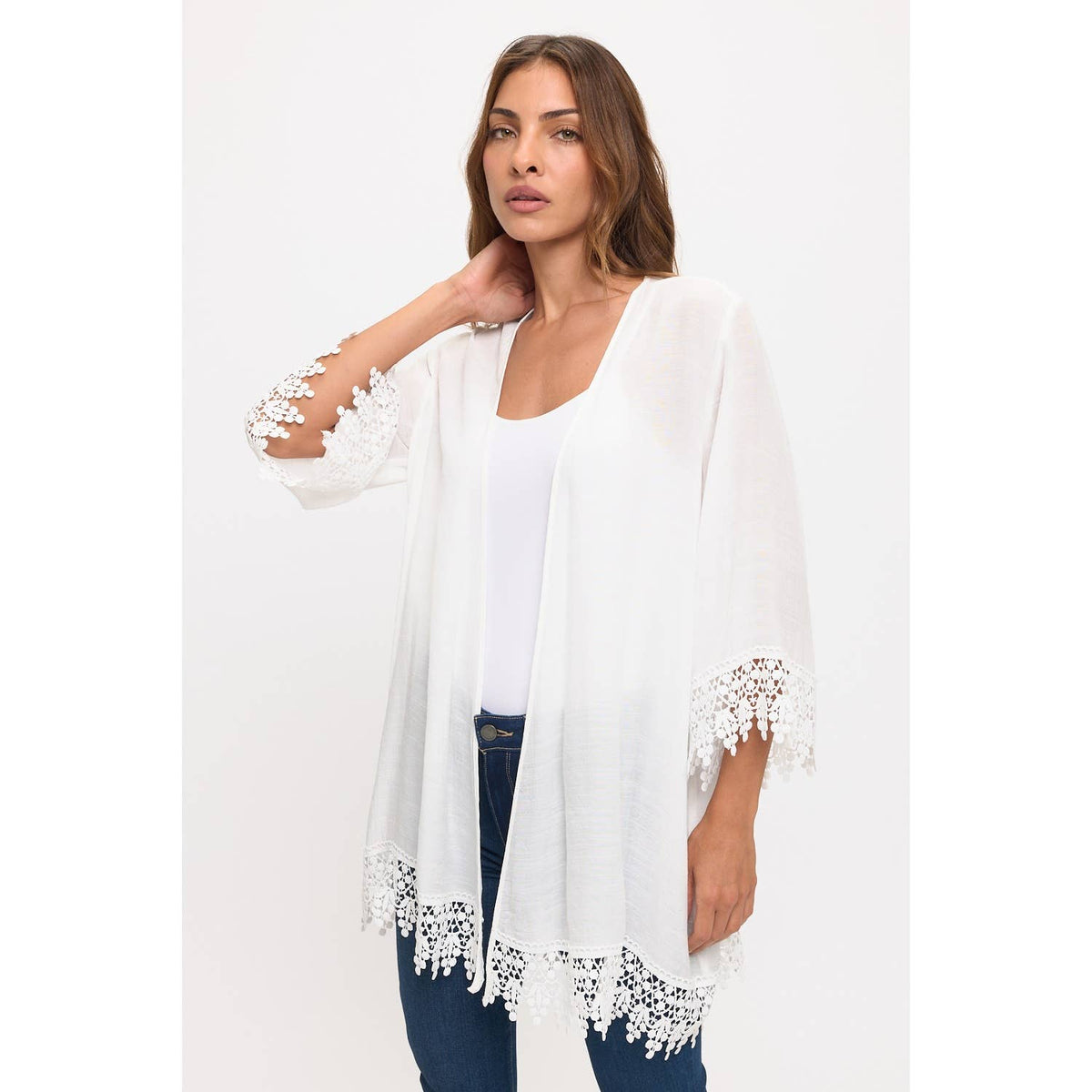CROCHET LACE OPEN FRONT KIMONO
