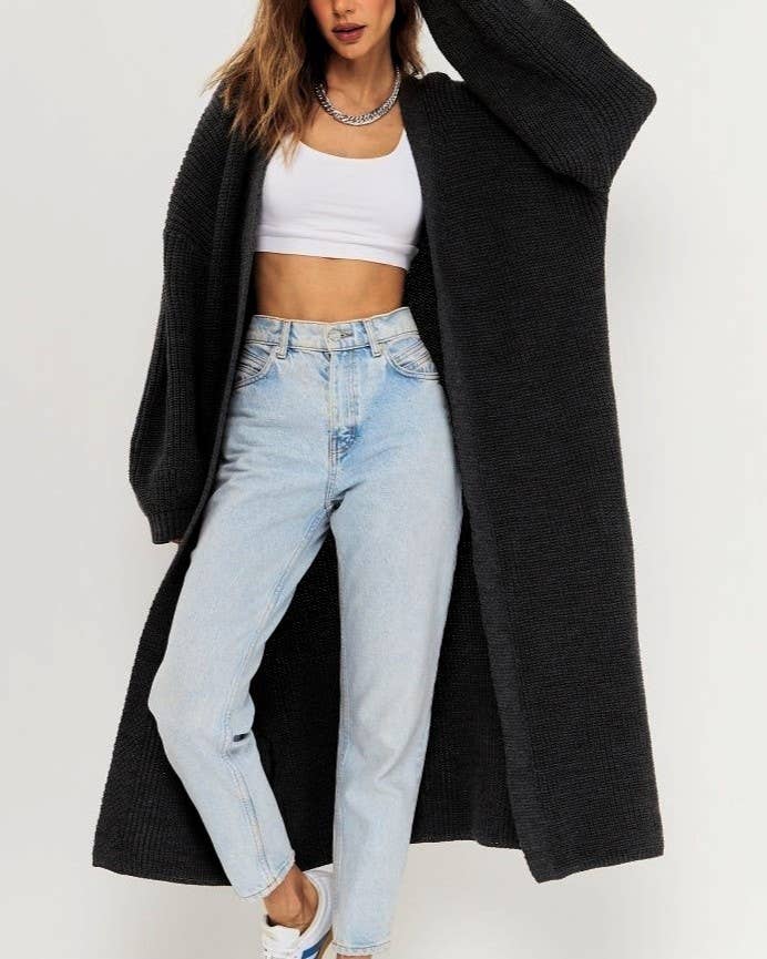 Casual Minimalist Loose Fit Long Knitted Cardigan