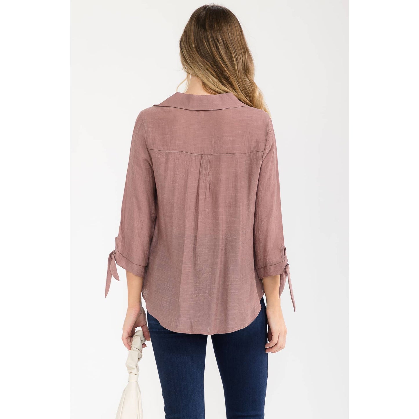 PAPAYA GAUZE COLLAR TIE SLEEVE SHIRT