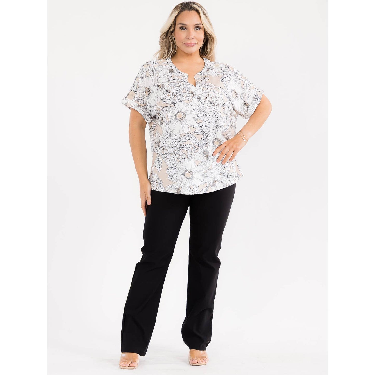 PLUS MOSS CREPE BUTTON SHOULDER DOLMAN
