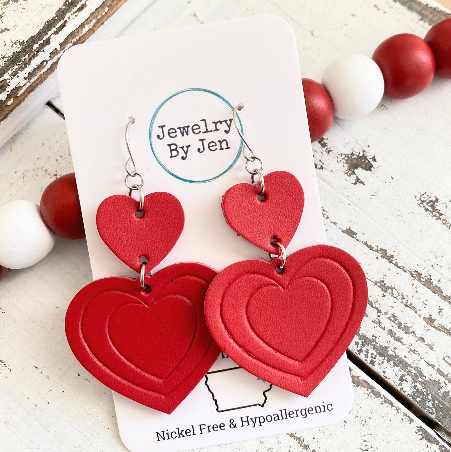 Embossed Double Heart Earrings: Fire Red sale