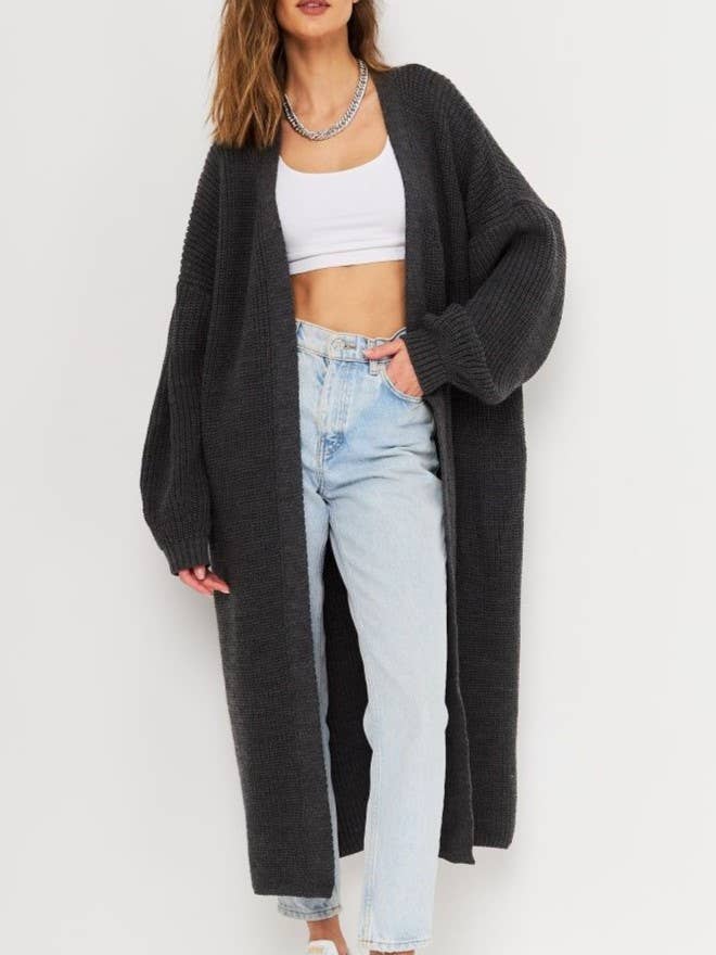 Casual Minimalist Loose Fit Long Knitted Cardigan