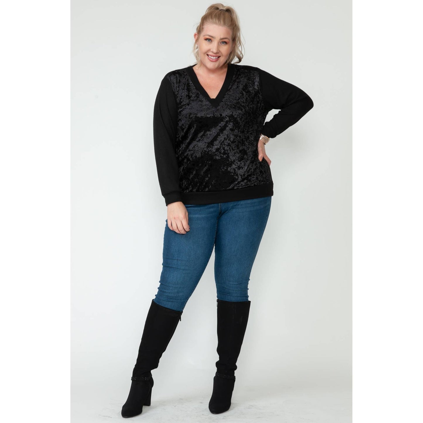 Plus Size Holiday Velour Long Sleeve Top