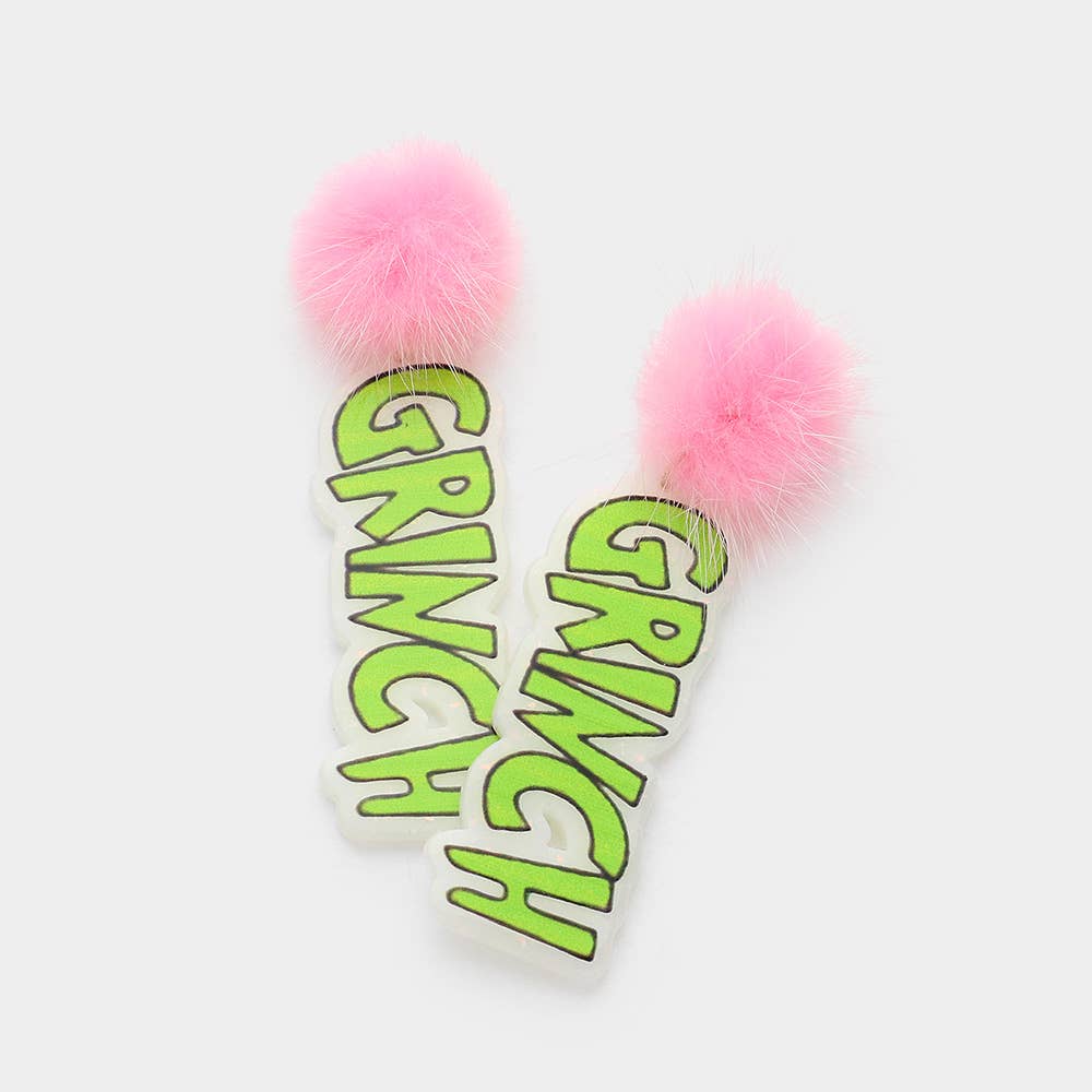 Pom Pom Resin Grinch Drop Dangle Earrings
