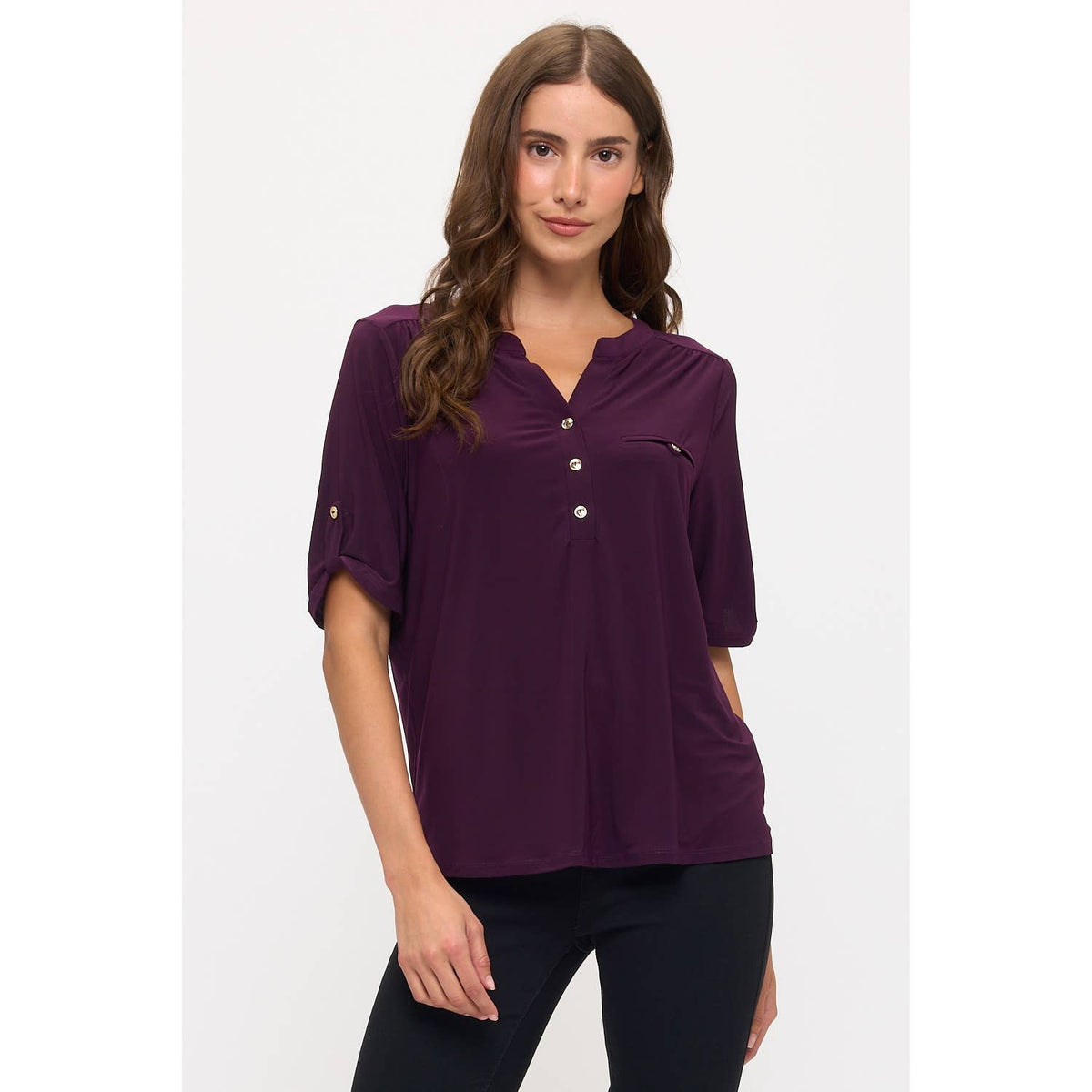 ITY HALF PLACKET FAUX POCKET SHIRT