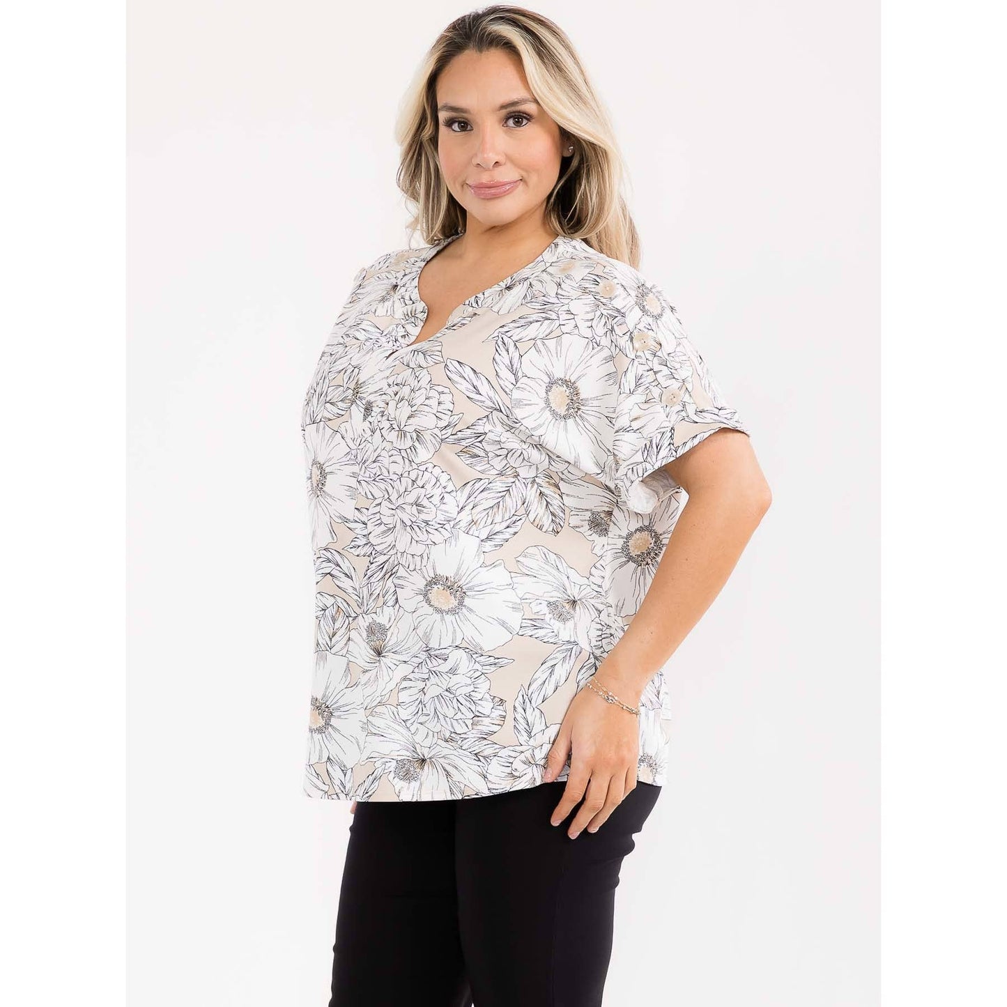 PLUS MOSS CREPE BUTTON SHOULDER DOLMAN