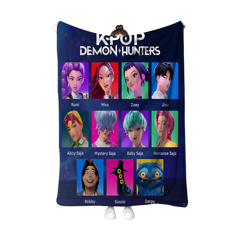 Kpop Demon Hunters Plush Throw Blanket, Flannel Nap Blanket for Sofa or Bed