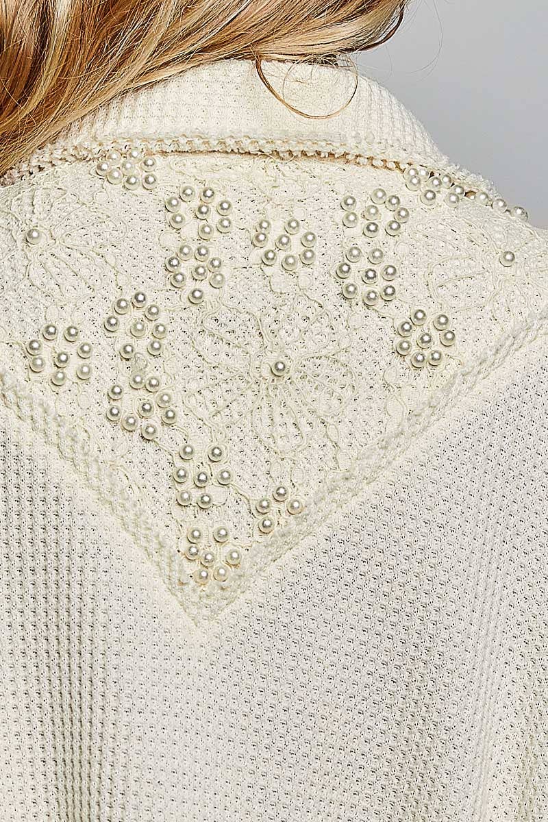 POL Pearl Beaded Floral Quilted Jacket SALE