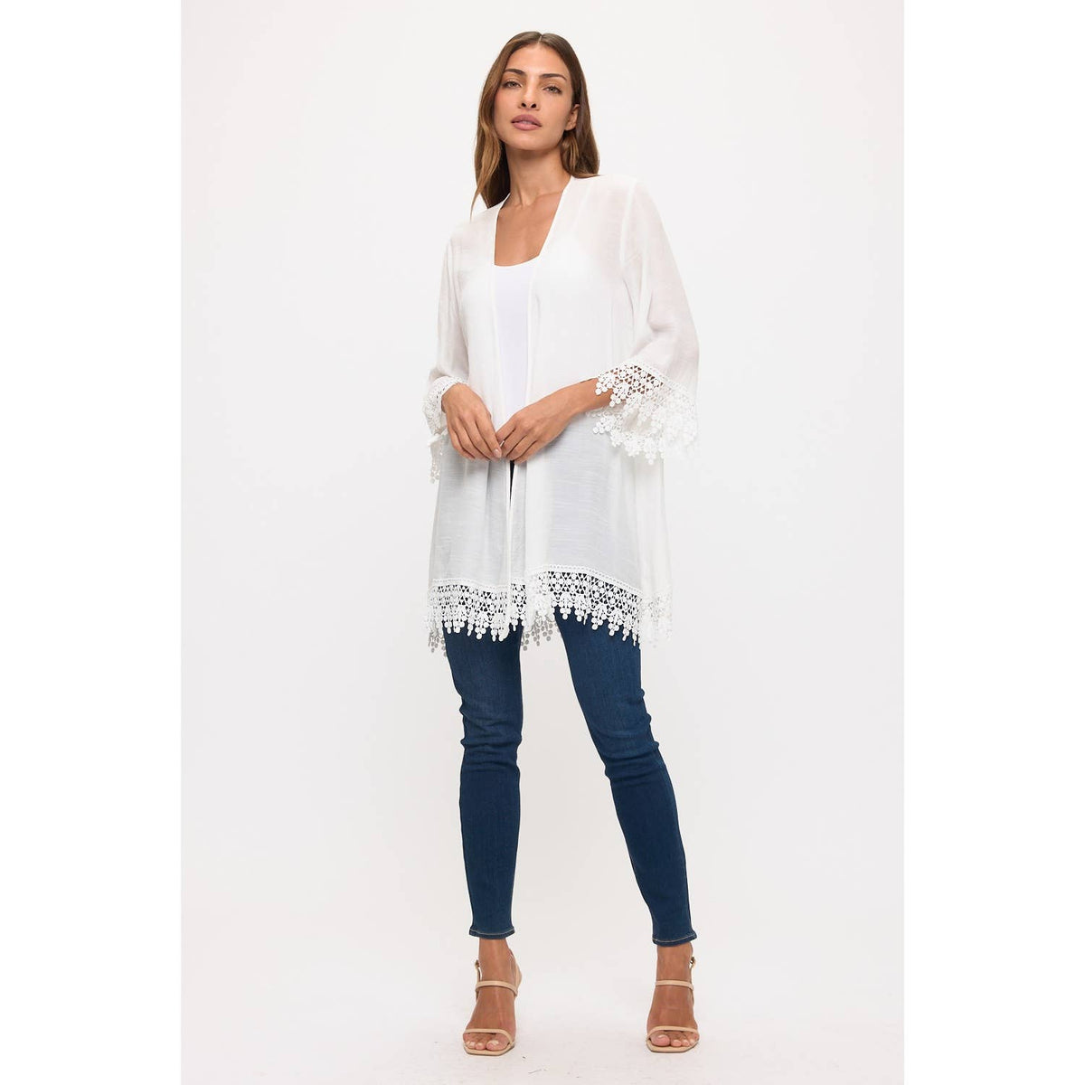 CROCHET LACE OPEN FRONT KIMONO